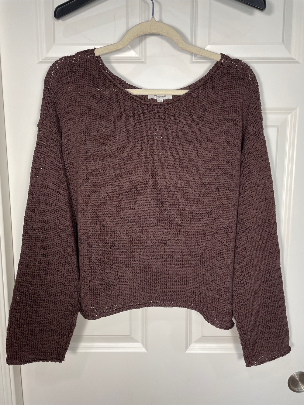 Madewell Boatneck Pullover Sweater Large Burnt Cocoa Chunky Loose Knit Brown - Picture 3 of 13